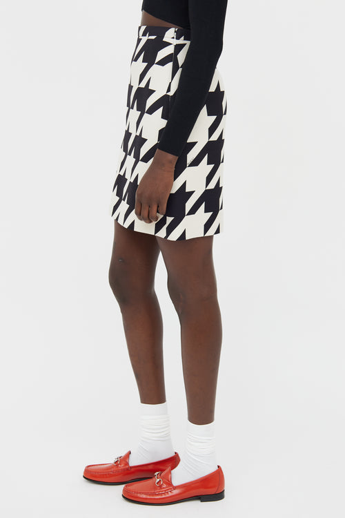 Gucci Black and White Houndstooth Wool & Silk Skirt