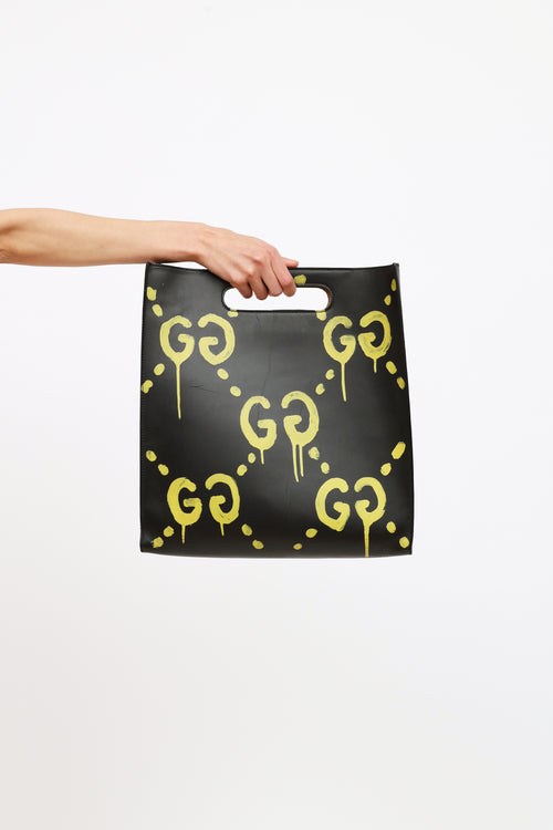 Gucci Black and Yellow Leather "Real" Graffiti Medium Tote Bag