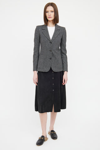 Gucci Black & White Herringbone Long Sleeve Blazer