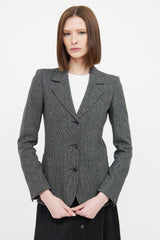 Gucci Black & White Herringbone Long Sleeve Blazer