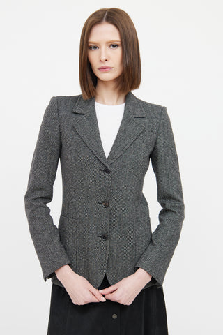 Gucci Black & White Herringbone Long Sleeve Blazer