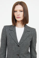 Gucci Black & White Herringbone Long Sleeve Blazer