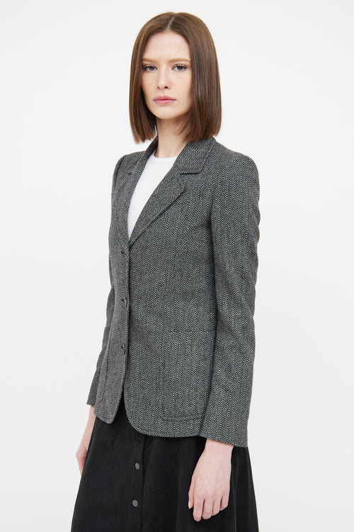 Gucci Black & White Herringbone Long Sleeve Blazer