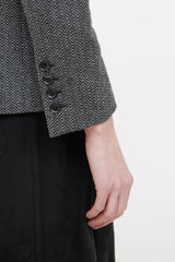 Gucci Black & White Herringbone Long Sleeve Blazer