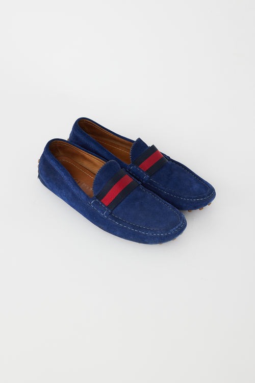Gucci Blue Suede Web Driver Loafer