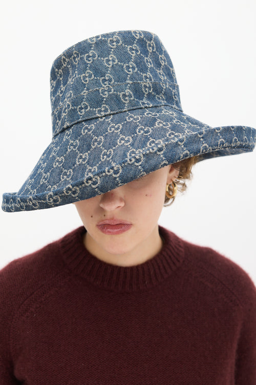 Gucci Navy & Beige Monogram Denim Bucket Hat