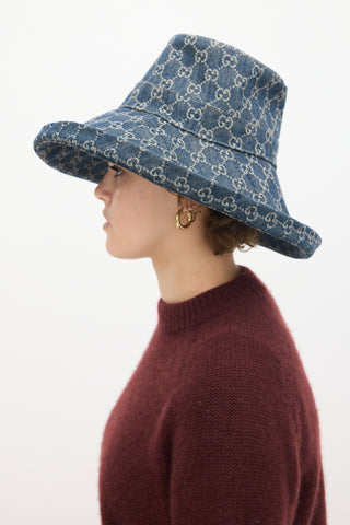 Gucci Navy & Beige Monogram Denim Bucket Hat