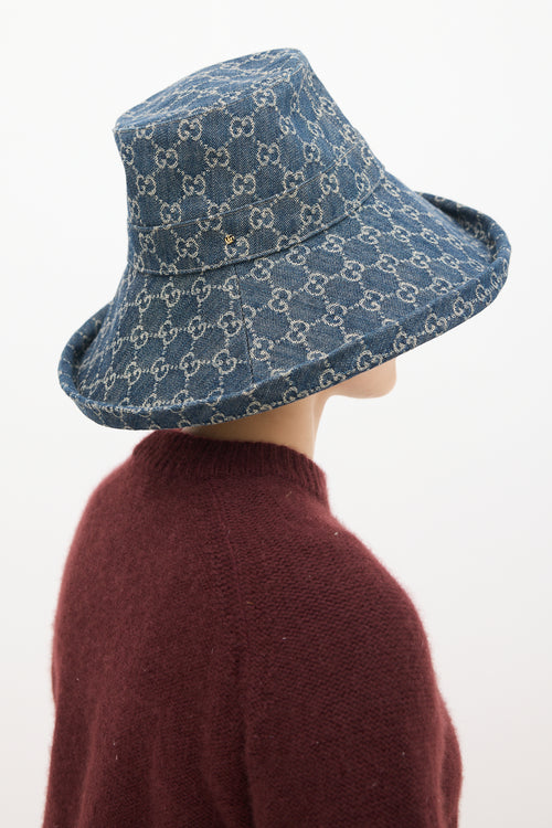 Gucci Navy & Beige Monogram Denim Bucket Hat