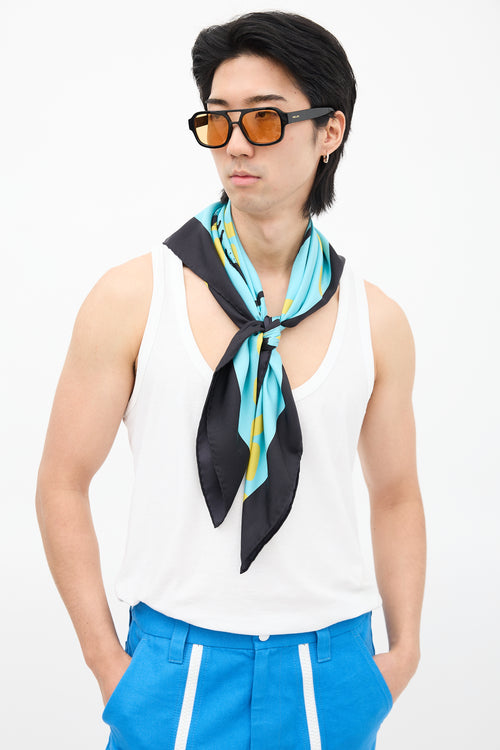 Gucci Teal & Multi Silk GG Ghost Life Scarf