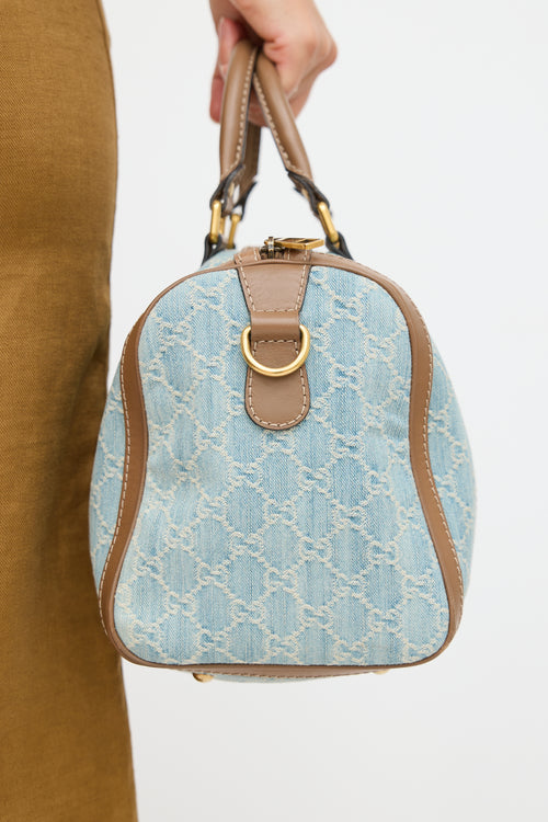 Gucci Blue & Brown Denim Boston Monogram Bag