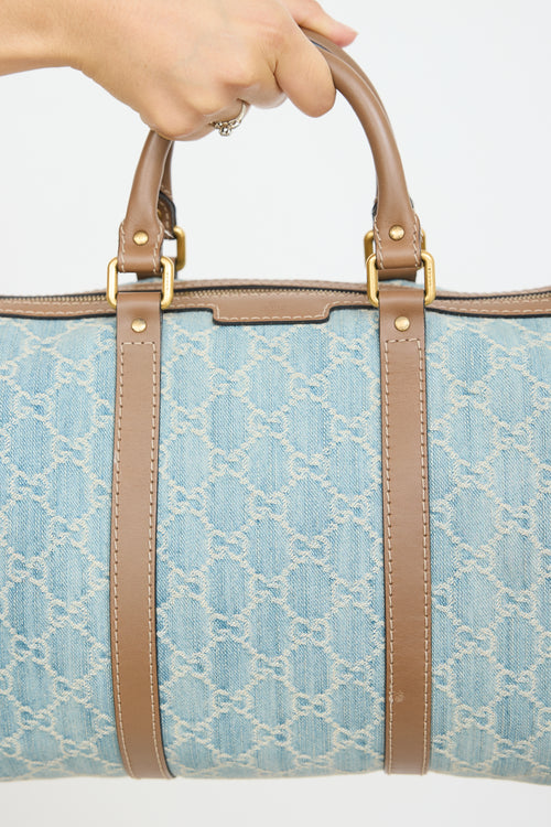 Gucci Blue & Brown Denim Boston Monogram Bag