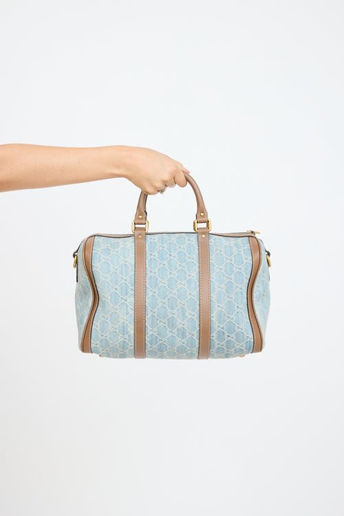 Gucci Blue & Brown Denim Boston Monogram Bag