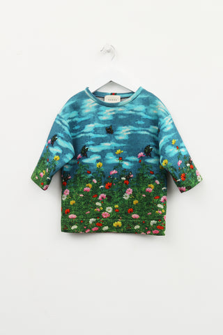 Gucci Kids Blue & Green Printed Crewneck Sweater