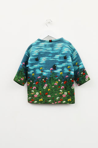 Gucci Kids Blue & Green Printed Crewneck Sweater