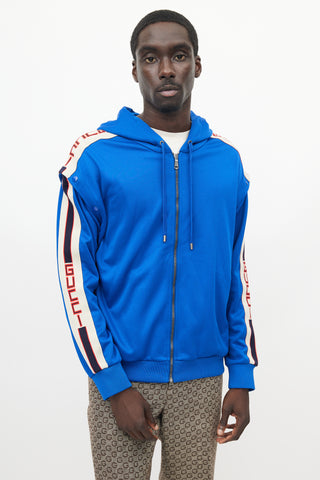 Gucci Blue & Cream Detachable Sleeve Hooded Jacket