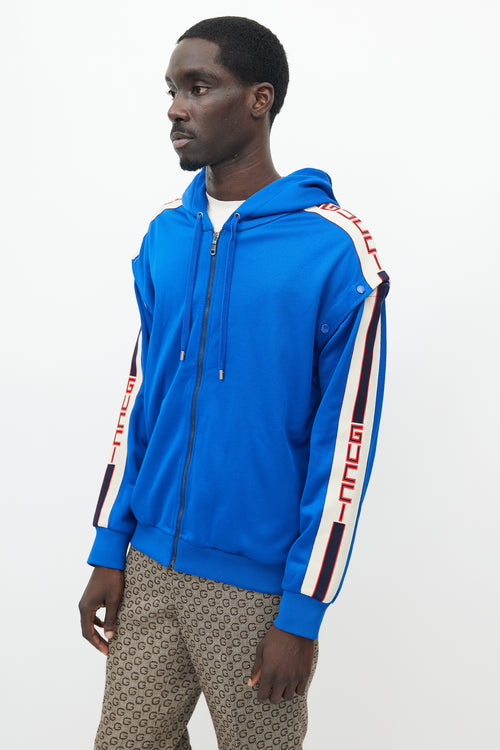Gucci Blue & Cream Detachable Sleeve Hooded Jacket