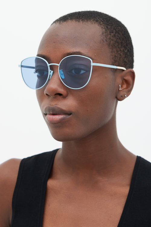 Gucci Blue & Cream GG0807SA Circular Sunglasses