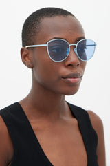 Gucci Blue & Cream GG0807SA Circular Sunglasses