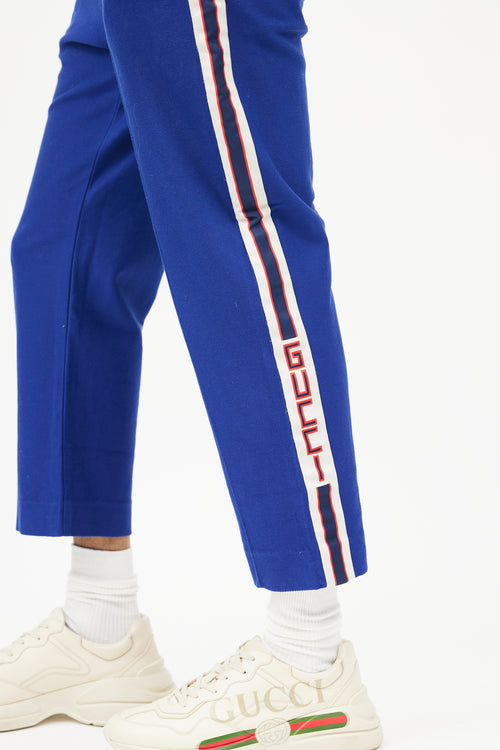 Gucci Blue & Cream Logo Cropped Trouser