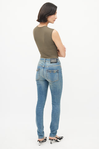 Gucci Blue Denim Horsebit Back Pocket Jeans