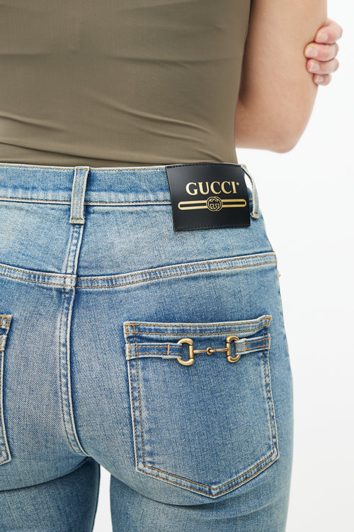 Gucci Blue Denim Horsebit Back Pocket Jeans