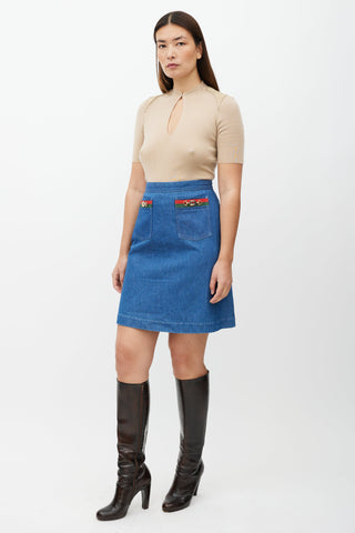 Gucci Blue & Multicolour Horsebit Denim Skirt