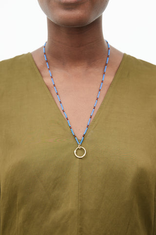 Gucci Blue & Gold Ouroboros Bead Necklace