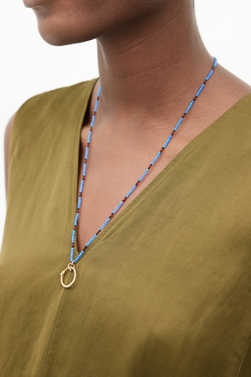 Gucci Blue & Gold Ouroboros Bead Necklace