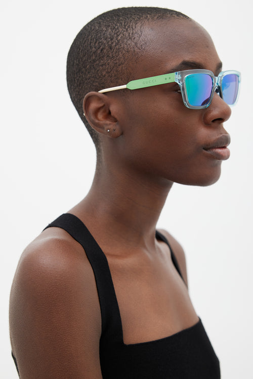 Gucci Blue Iridescent GG0975S Mirrored Square Sunglasses