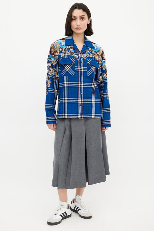 Gucci Blue & Multi Wool Check Embellished Shirt