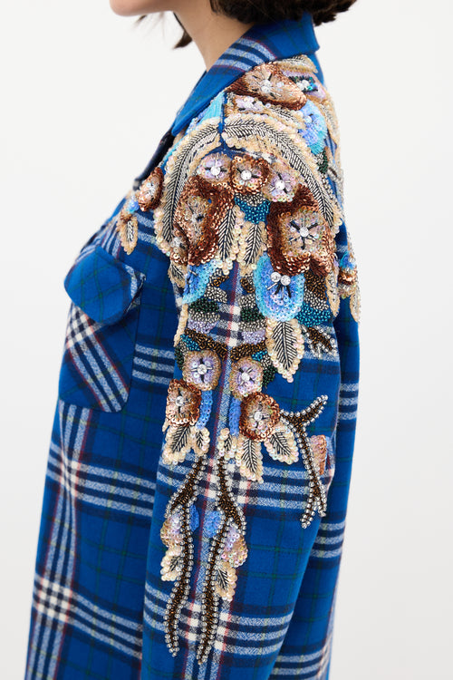 Gucci Blue & Multi Wool Check Embellished Shirt