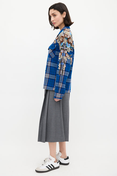 Gucci Blue & Multi Wool Check Embellished Shirt