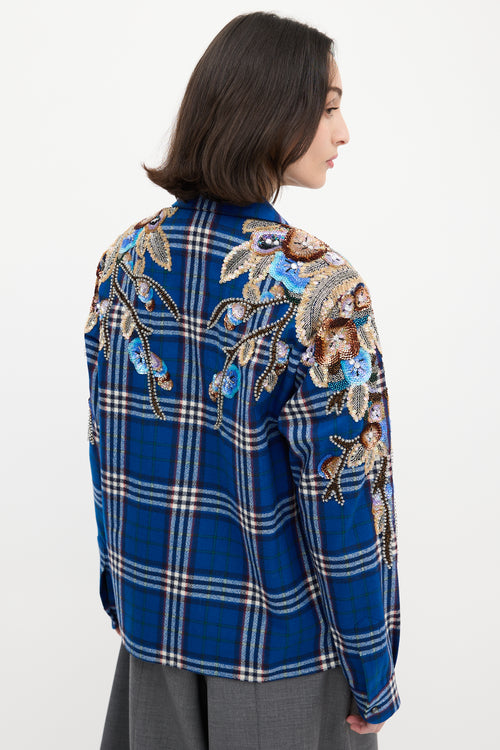 Gucci Blue & Multi Wool Check Embellished Shirt