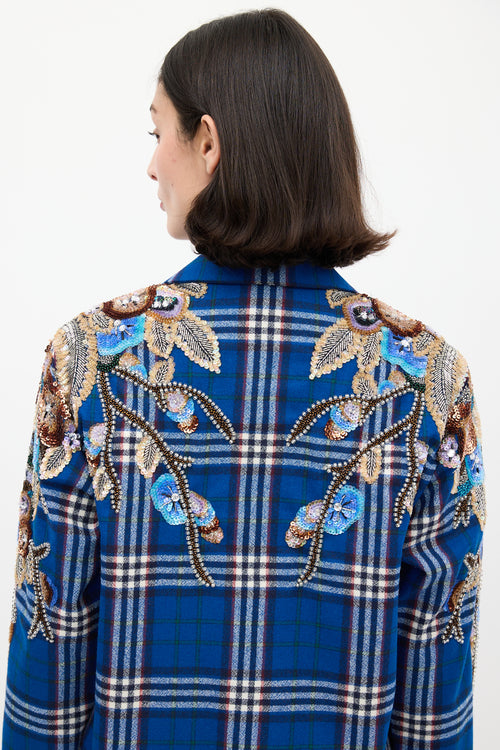 Gucci Blue & Multi Wool Check Embellished Shirt