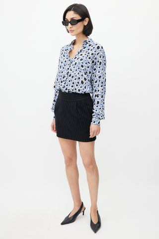 Gucci Blue & Multi Silk Printed Blouse