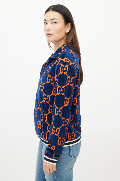 Gucci Blue & Orange Velour GG Jacket