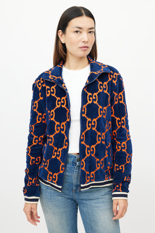 Gucci Blue & Orange Velour GG Jacket