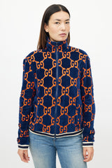 Gucci Blue & Orange Velour GG Jacket