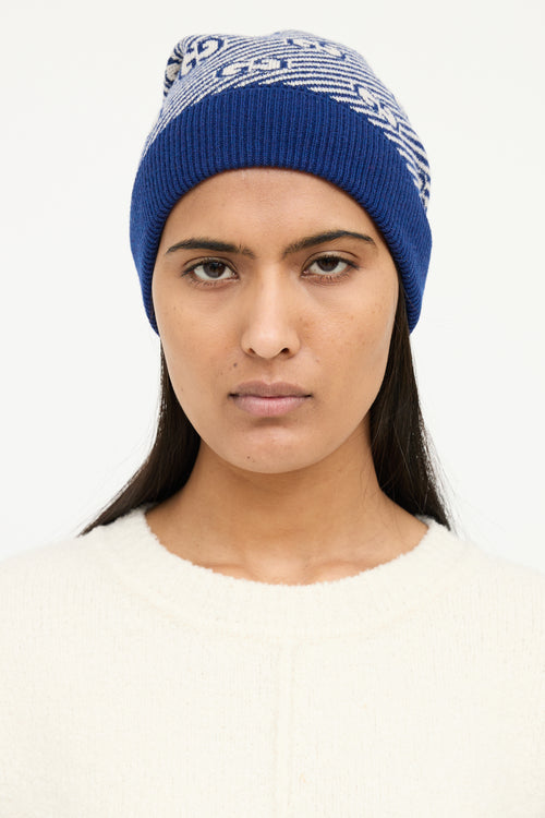 Gucci Blue & Cream GG Stripe Knit Toque