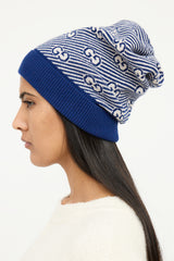 Gucci Blue & Cream GG Stripe Knit Toque