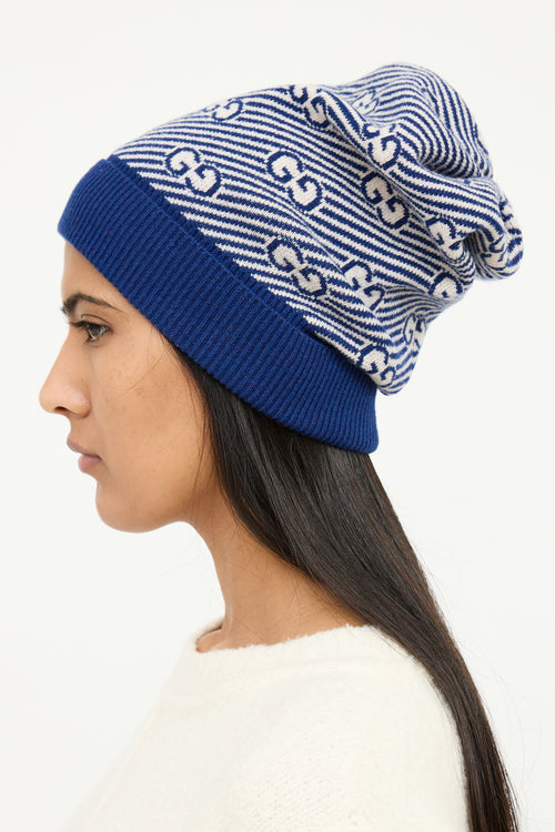 Gucci Blue & Cream GG Stripe Knit Toque