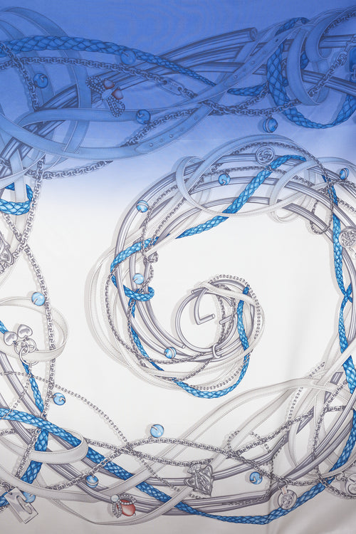 Gucci Blue & White Gradient Chain Printed Silk Scarf