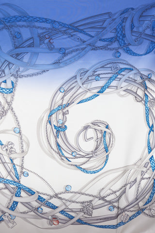 Gucci Blue & White Gradient Chain Printed Silk Scarf