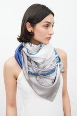 Gucci Blue & White Gradient Chain Printed Silk Scarf