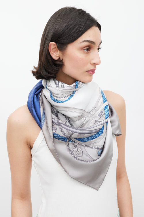 Gucci Blue & White Gradient Chain Printed Silk Scarf