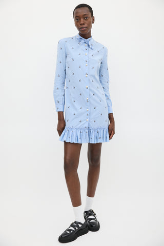 Gucci Blue & White Striped Embroidered Shirt Dress