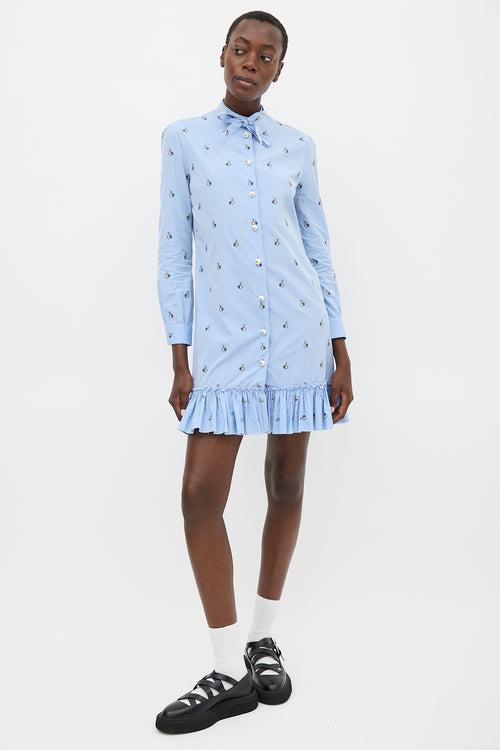 Gucci Blue & White Striped Embroidered Shirt Dress