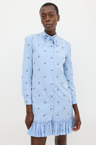Gucci Blue & White Striped Embroidered Shirt Dress