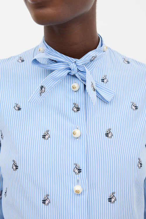 Gucci Blue & White Striped Embroidered Shirt Dress