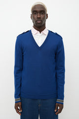 Gucci Blue Wool Knit Epaulette Sweater